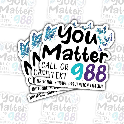 3 Pcs You Matter 988 Suicide Prevention Awareness Stickers; Teal Purple Ribbon Waterproof Vinyl Decals Decor; Mental Health Awareness Gift Decoration for Water Bottle Tumbler Phone Case Laptop 3"x3"