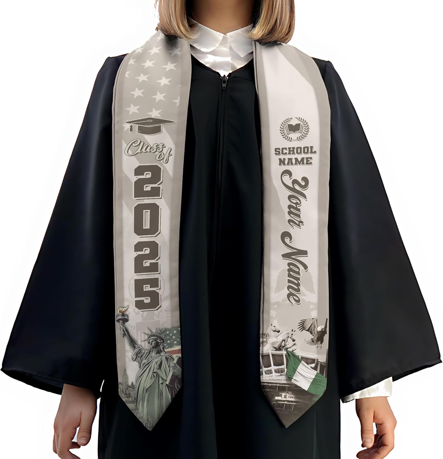 Pretyprints Custom Nigerian Graduation Sash, Nigeria Graduation Stole Customize, Nigerian American Flag Graduation Sash 2025