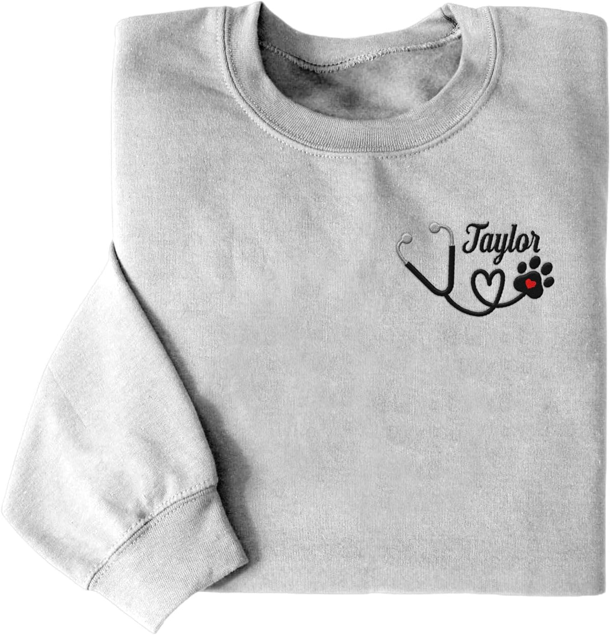 Intenprints Personalized Vet Embroidered Sweatshirt, Veterinarian Shirt with Name, Vet Tech Gift, Stethoscope and Dog Cat Paw