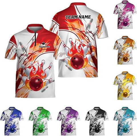 Mostprints Custom Bowling Zipper Polo Shirt Personalized 3D Team Name Bowling Shirts For Men Women Jersey Unisex