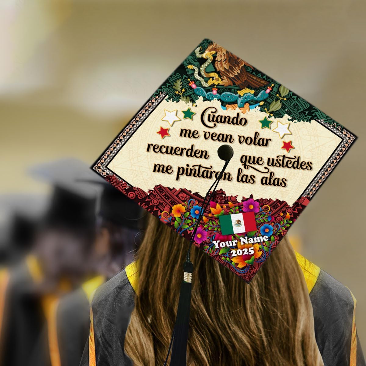Pretyprints Mexican American Graduation Cap Topper, Mexican Grad Cap Topper, Mexico Graduation Decoration Class of 2025