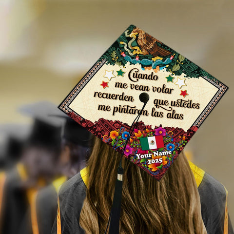 Pretyprints Mexican American Graduation Cap Topper, Mexican Grad Cap Topper, Mexico Graduation Decoration Class of 2025