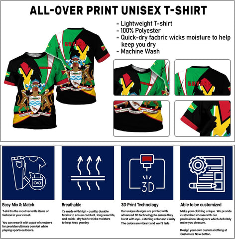 Rivelus Personalized Name 3D Shirt, Guyana Tshirt for Men Women, Guyanese Flag Pride Shirts, Guyana Gift S-5XL