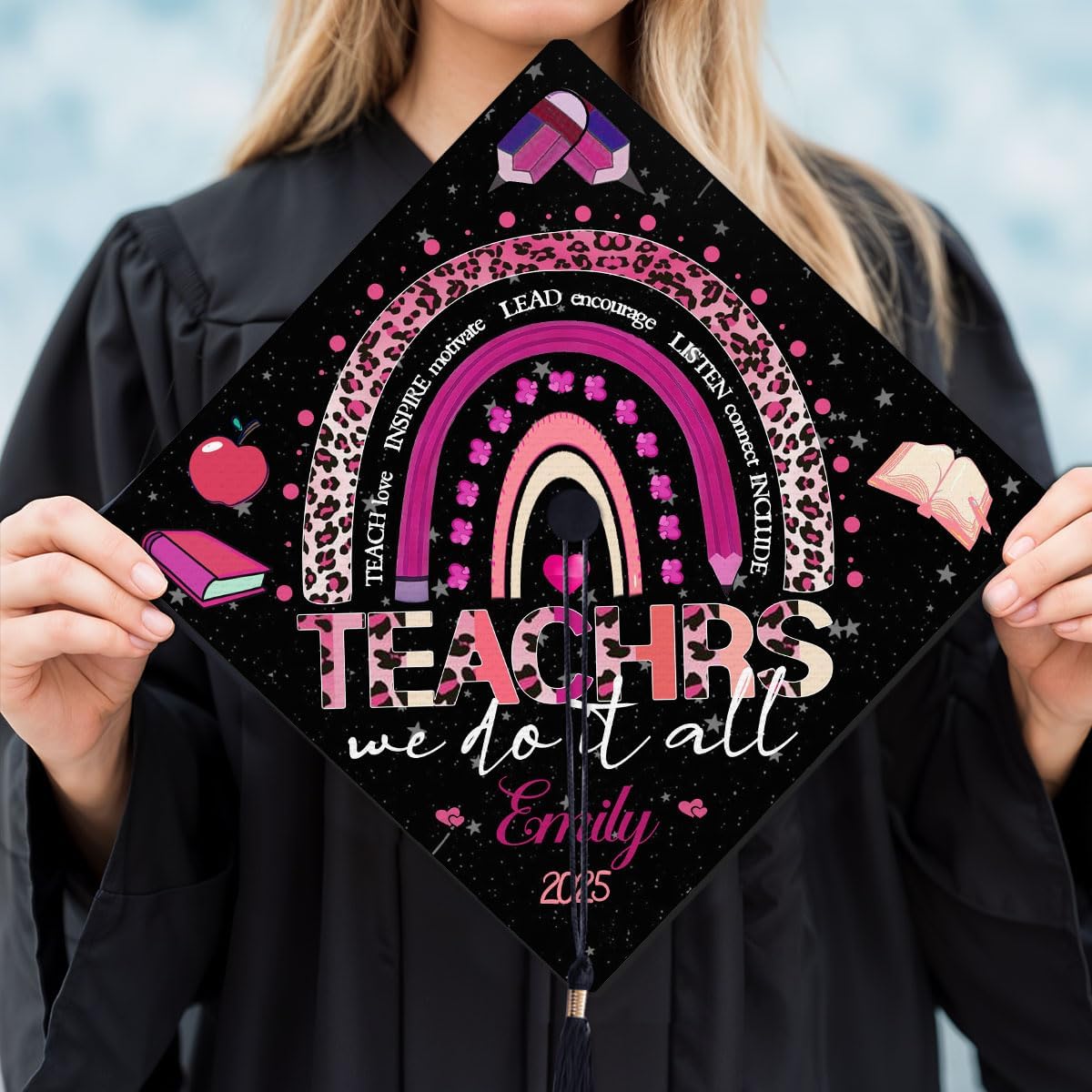 Pretyprints Personalized Teacher Graduation Cap Topper Teacher Gift Class Of 2025 Graduation Cap Decoration Topper