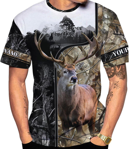 Custom Camo US Flag Deer Elk Buck Camouflage Hunting Hunter Antlers Shirt, Dad Gift Fathers Day