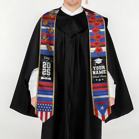 Personalized Puerto Rican Graduation Stole, Puerto Rican Graduation Sash 2025, Puerto Rico Graduation Sash