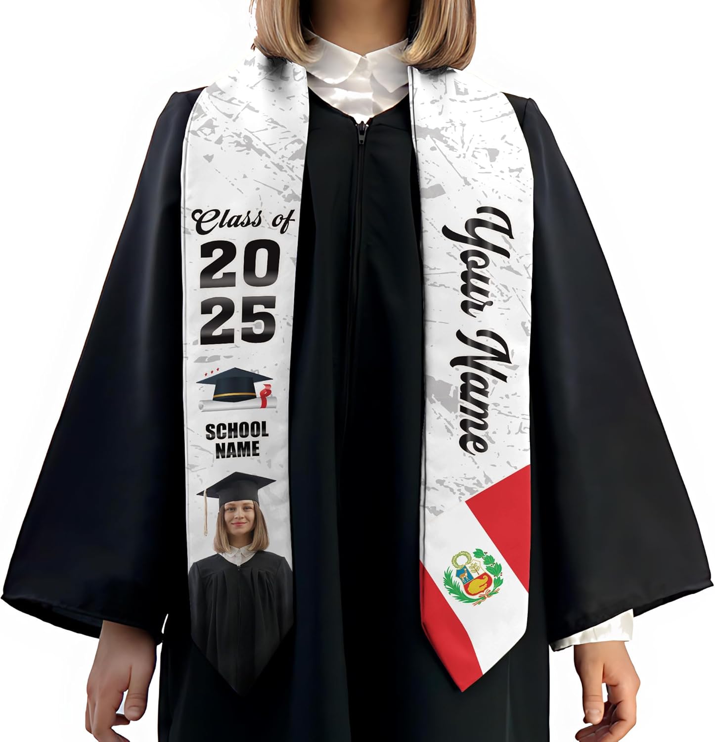 Pretyprints Peruvians Graduation Sash, Peru Graduation Stole Custom Personalized Peruvians American Flag Graduation Sash 2025