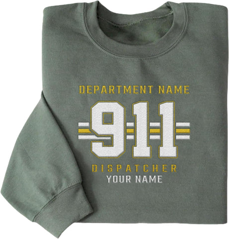 Personalized 911 Dispatcher Apparel, Thin Gold Line Embroidered Sweatshirt, Emergency 911 Hoodie Gift Dispatch Nurse Shirt
