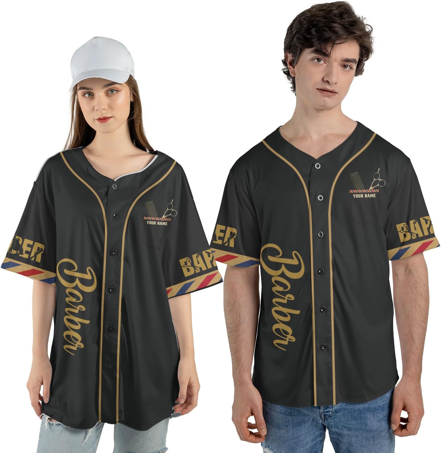 Personalized Barber Shop Baseball Jersey, Hairdresser Jersey, Barber Tools Hat