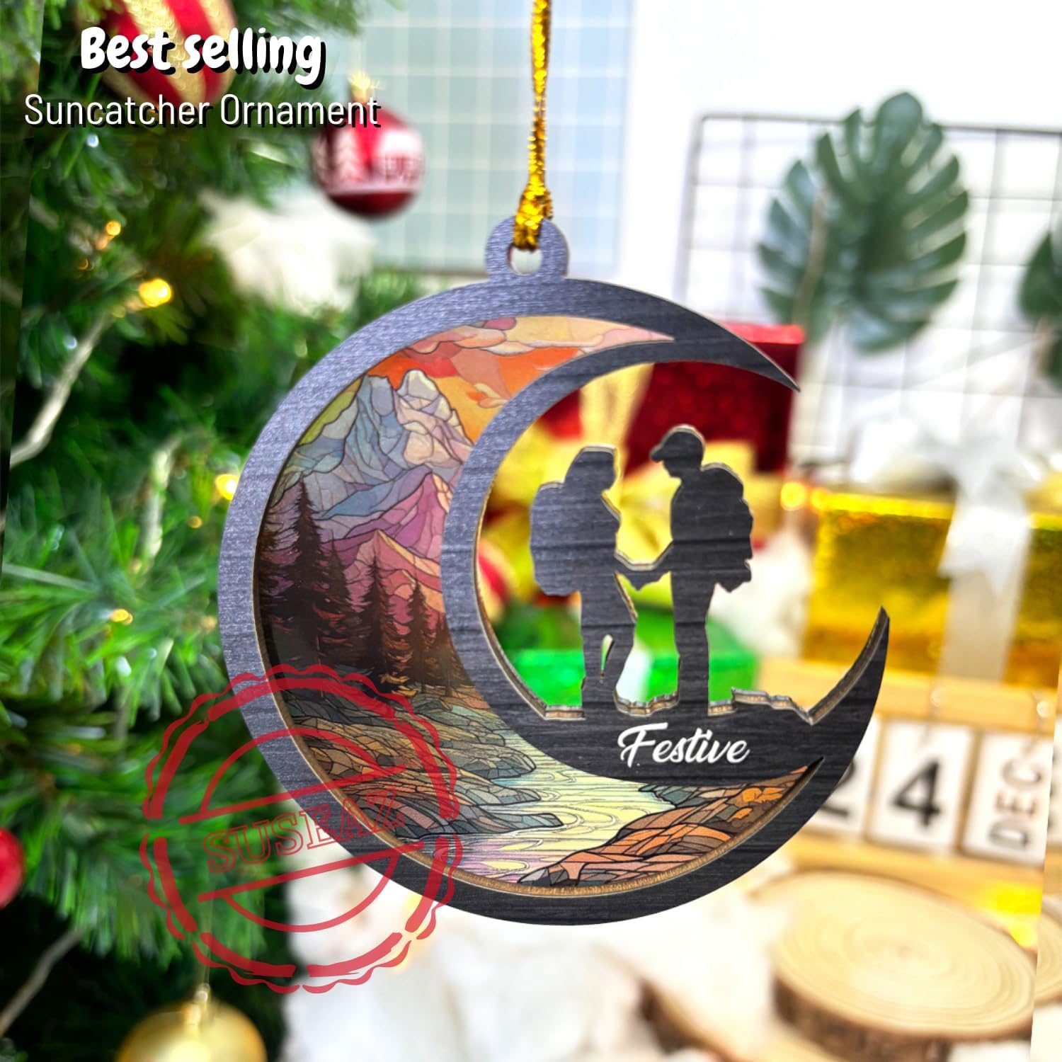 Suseaz Personalized Hiking Ornaments for Christmas Tree, Hiking Ornament Gift for Hiker Women and Men, Mountain Hiking Ornament Gift for Hiking Lover, Mountain Climber, Through Hiker Ornament (ON126)