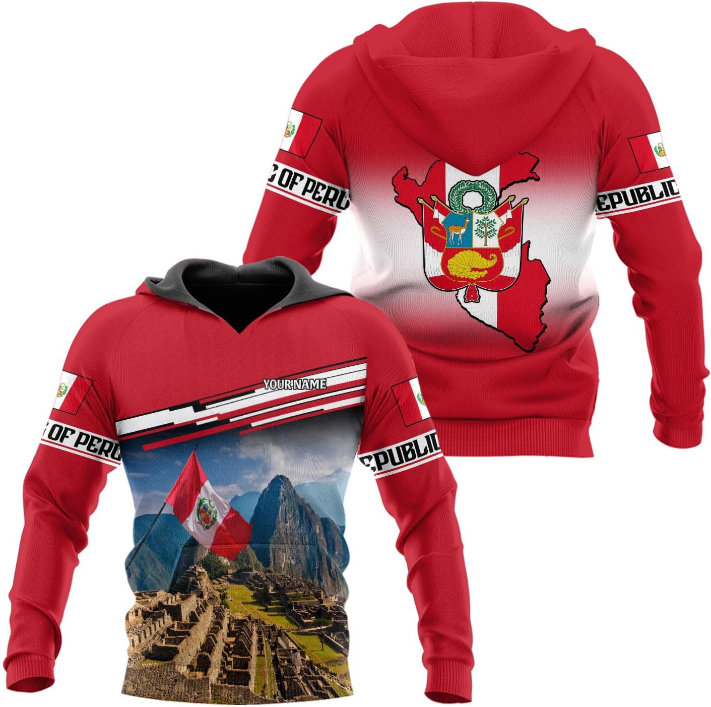 Woseprints Personalized Name Peru T-Shirts, Peru Flag Pride 3D T-Shirt for Men & Women