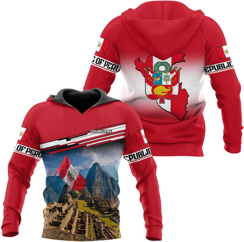 Woseprints Personalized Name Peru T-Shirts, Peru Flag Pride 3D T-Shirt for Men & Women