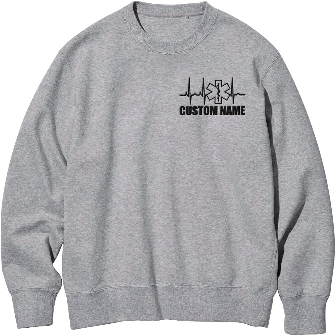 Personalized EMT EMS Paramedic Thin White Line Embroidered Sweatshirt, EMT Student, EMT Future, Medical Worker (Cotton, SS135)