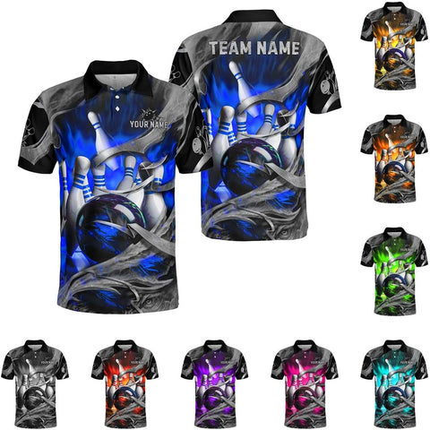 Mostprints Personalized Name Bowling Polo Shirts 3D for Men and Women, Bowling shirt, Bowling Shirts for Men Team Bowling Shirt