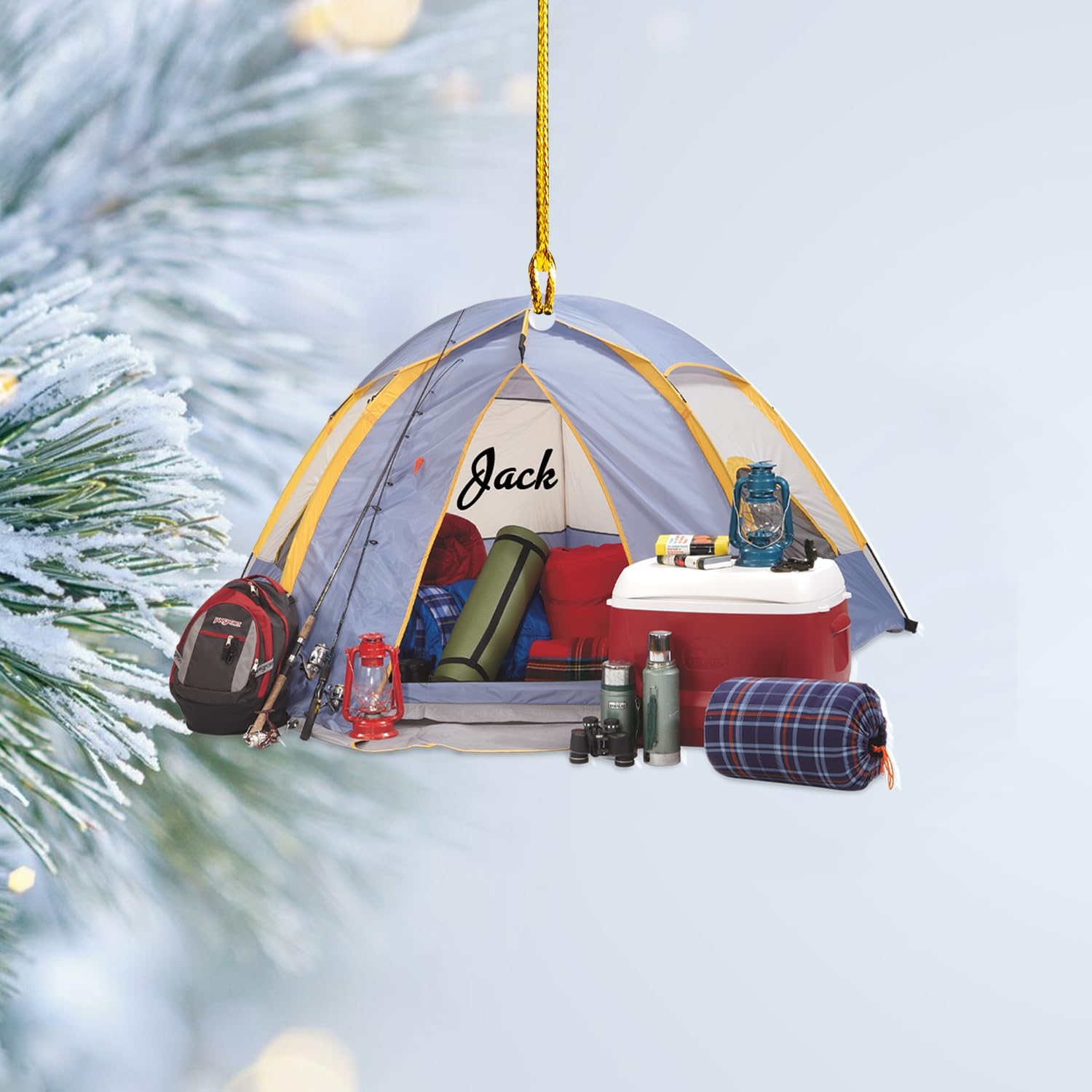 RoyalBro Personalized Camper Ornament Custom Camping Ornament, Tent Ornament RV Camping Ornament, Happy Gifts for Camping Lovers, Travel Camping Backpacked Hanging Ornament (CP 11)