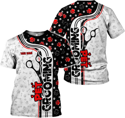 MoonArt Personalized Dog Grooming 3D T-Shirt Custom Spa, Cute Pet Grooming Summer Uniform Tee Shirt for Women