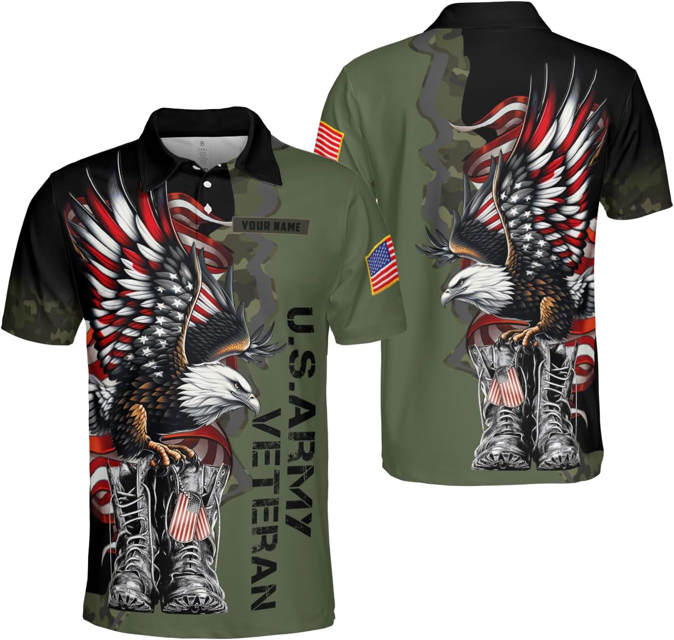 Custom US Army Polo Shirts for Men Women Personalized Military Veteran Shirt Veterans Pride American Flag Gifts Memorial Day