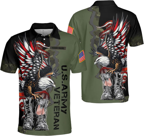 Custom US Army Polo Shirts for Men Women Personalized Military Veteran Shirt Veterans Pride American Flag Gifts Memorial Day