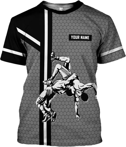 MAPrints Personalized Name Wrestling Shirt 3D All Over Print, Wrestle T-Shirt, Funny Free Hug Wrestling T-Shirt for Men S-5XL