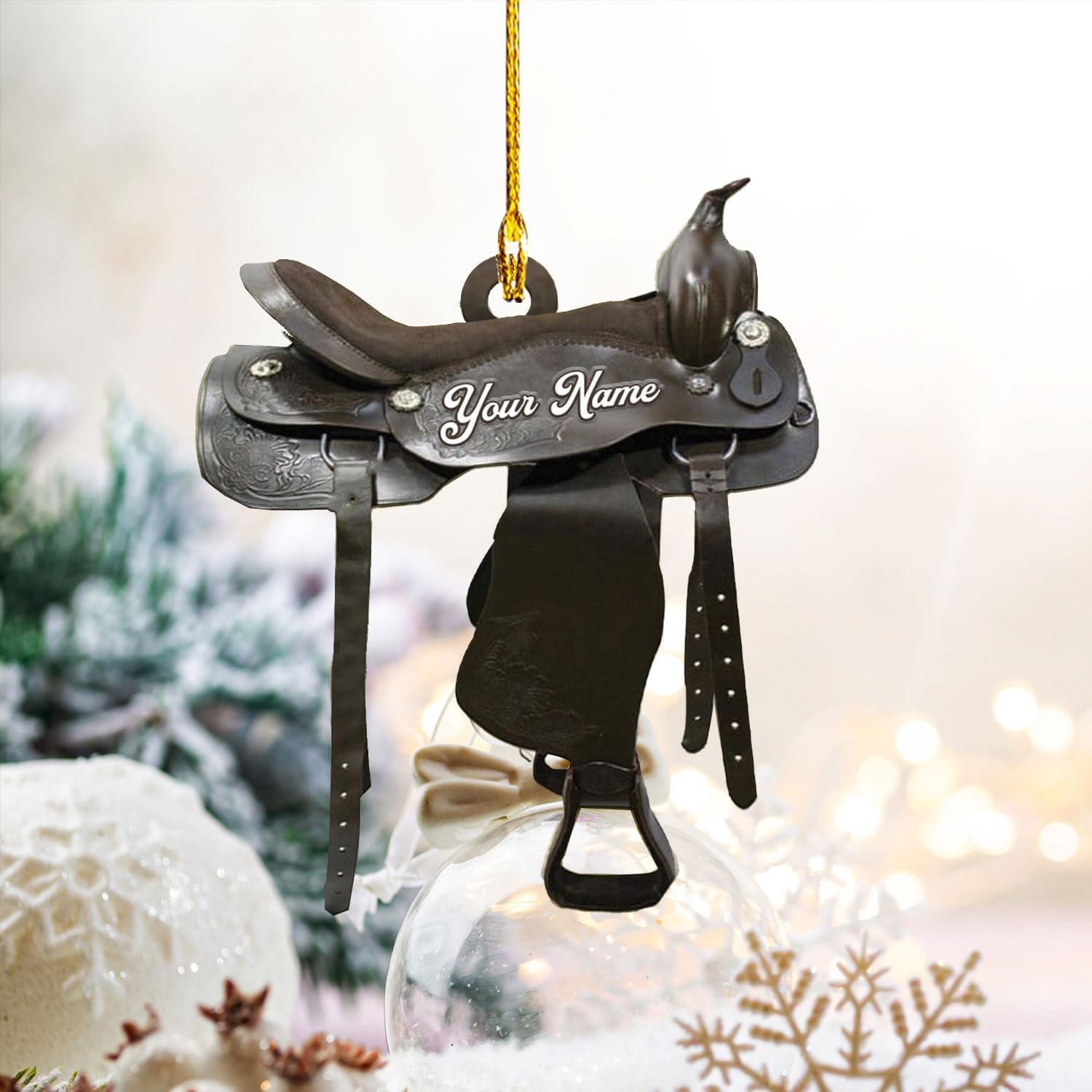 Royalbro Personalized Cowboy Christmas Ornaments, Cowboy Boots and Hat Ornament for Cowboy, Saddle Ornament, Cowboy Cowgirl Horseback Riding Ornament Tree Hanging Ornament (CB 3)
