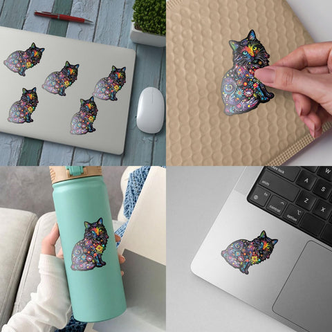 (3Pcs) Cat Funky Colors Glow Vinyl Bumper Decal Sticker, Cat Bumper Stickers, Color Cats Decal- Stickers for Laptop Water Bottle Phone Car Window Helmet 3" (DR Cat 1)