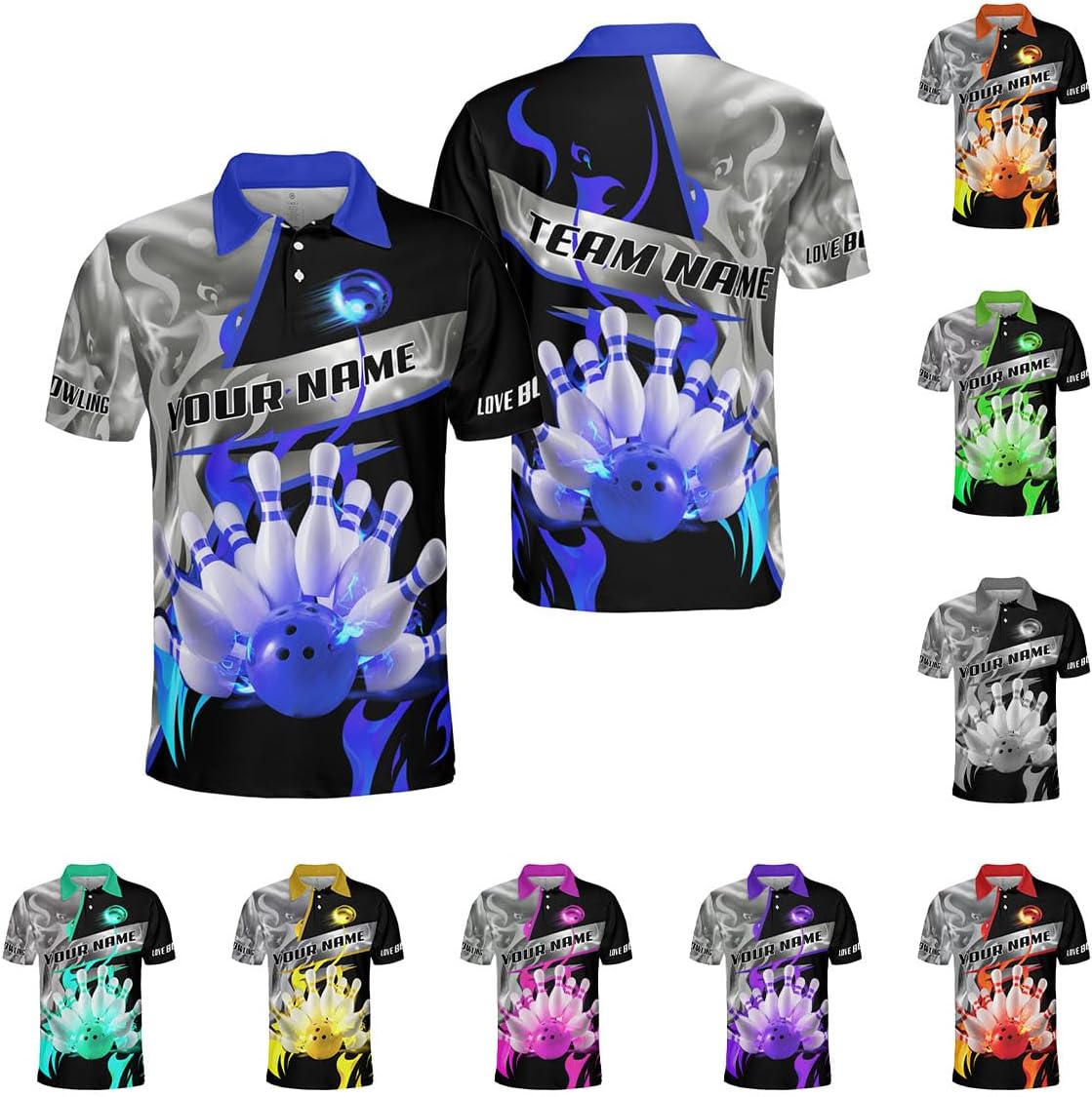 Ligthuy Personalized Name Bowling Polo Shirts 3D for Men and Women, Bowling Shirt, Bowling Shirts for Men Team Bowling Shirt