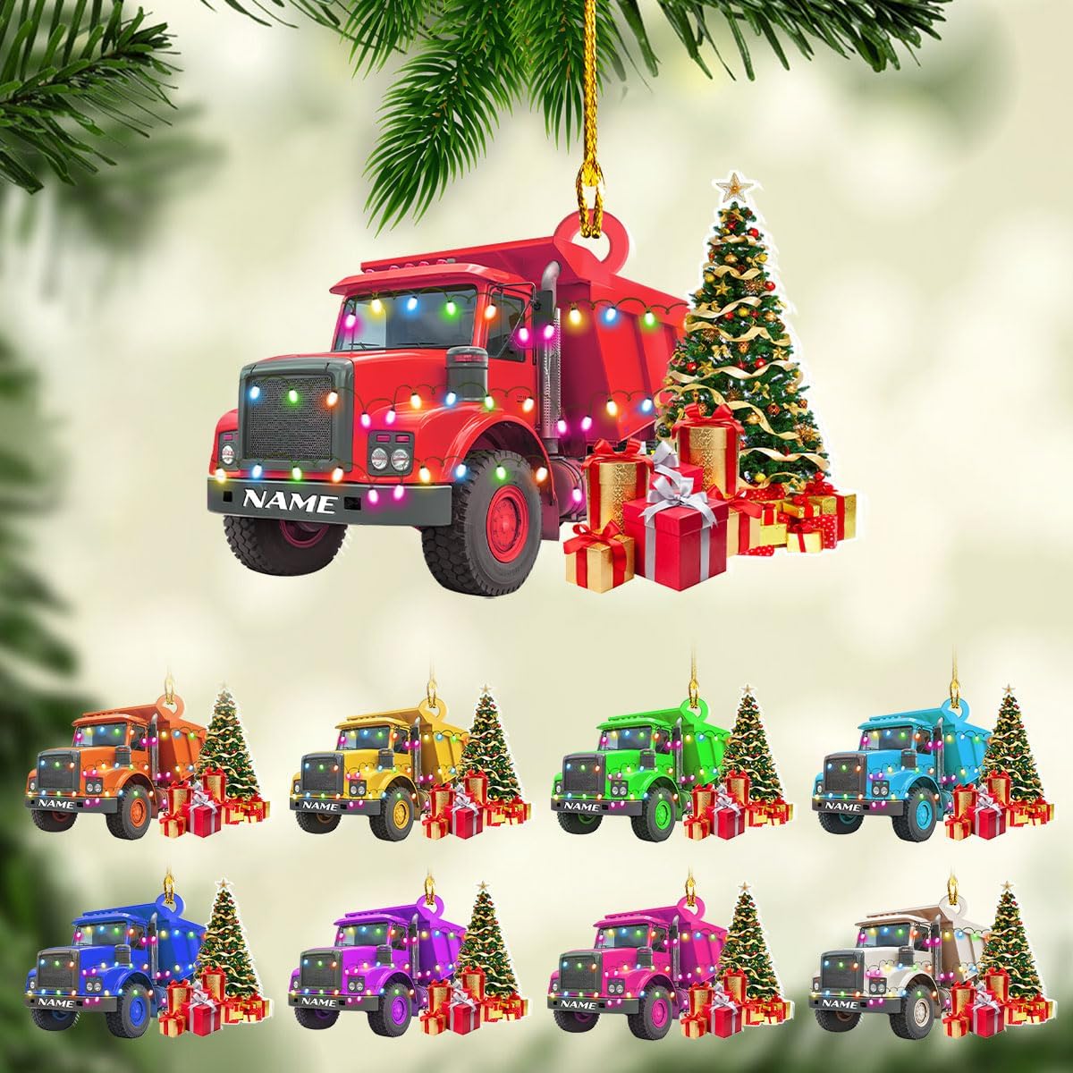 Personalized Kids Dump Truck Christmas Ornaments 2024, Yellow Construction Truck Ornaments, Dump Truck Acrylic Wood 2D Flat Ornament, Child Keepsake for Boys, Construction Big Trucks Ornament (DT 5)