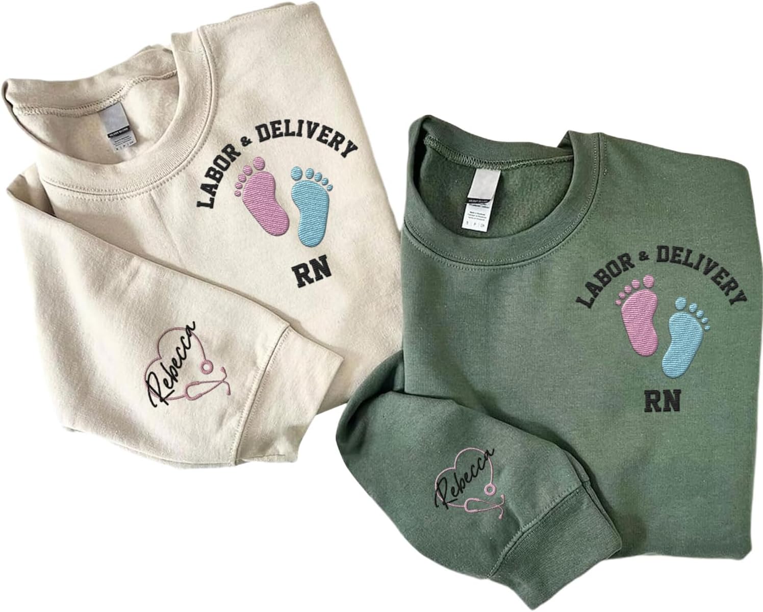 Suseaz Personalized Labor and Delivery Nurse Embroidered Sweatshirt, LD Sweatshirt Hoodie, L&D Sweater for Women