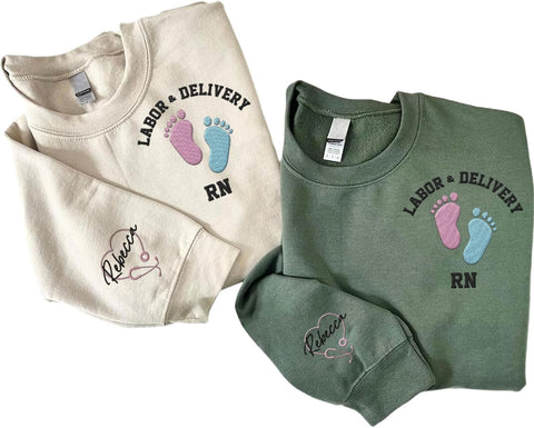 Suseaz Personalized Labor and Delivery Nurse Embroidered Sweatshirt, LD Sweatshirt Hoodie, L&D Sweater for Women
