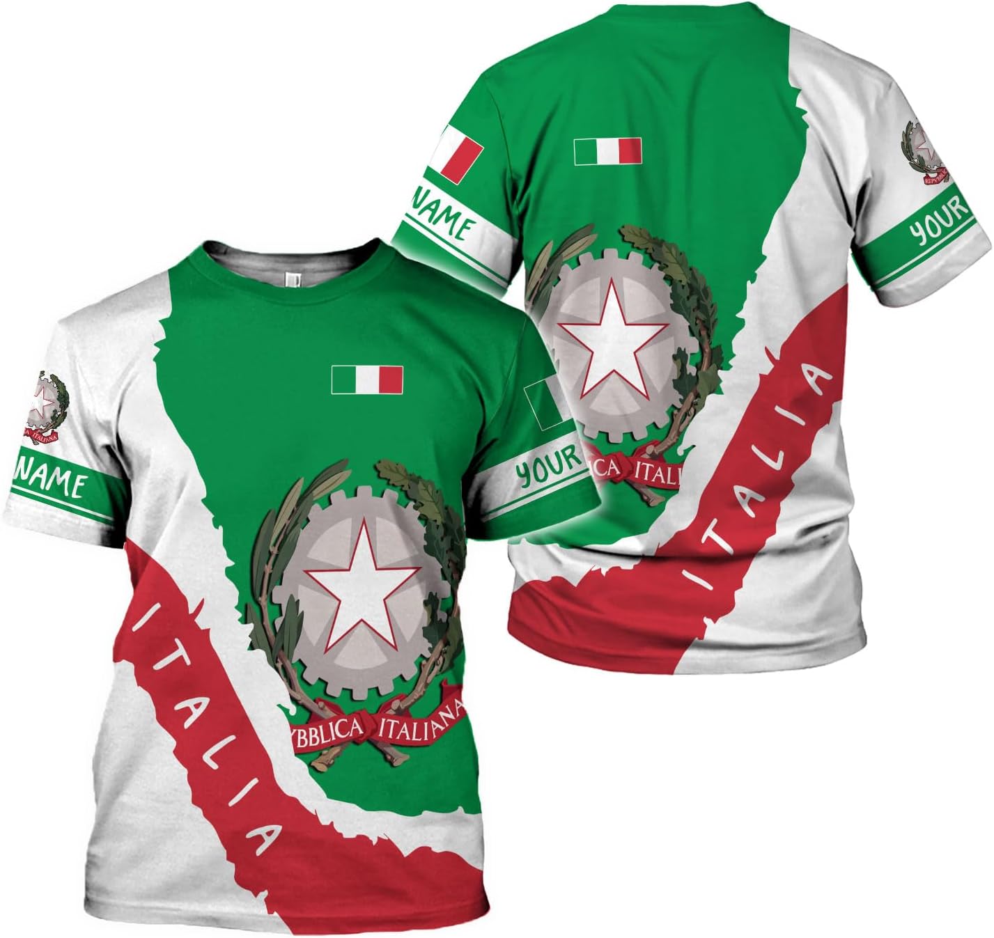 Ligthuy Personalized Name Italy Shirt 3D, Custom Italian Shirt Flag for Men and Women, Italia Shirt Soccer Unisex Size