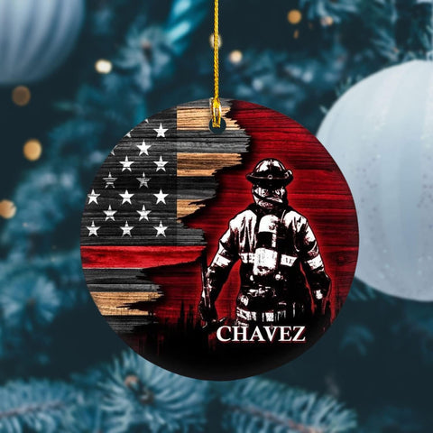 Personalized Firefighter Ornament Custom Name Firefighter Ornaments Two Sided Hanging Printed Flat Thin Red Line Ornaments Hanging Christmas Decorations Firefighter Gifts Ornament (Style 5)