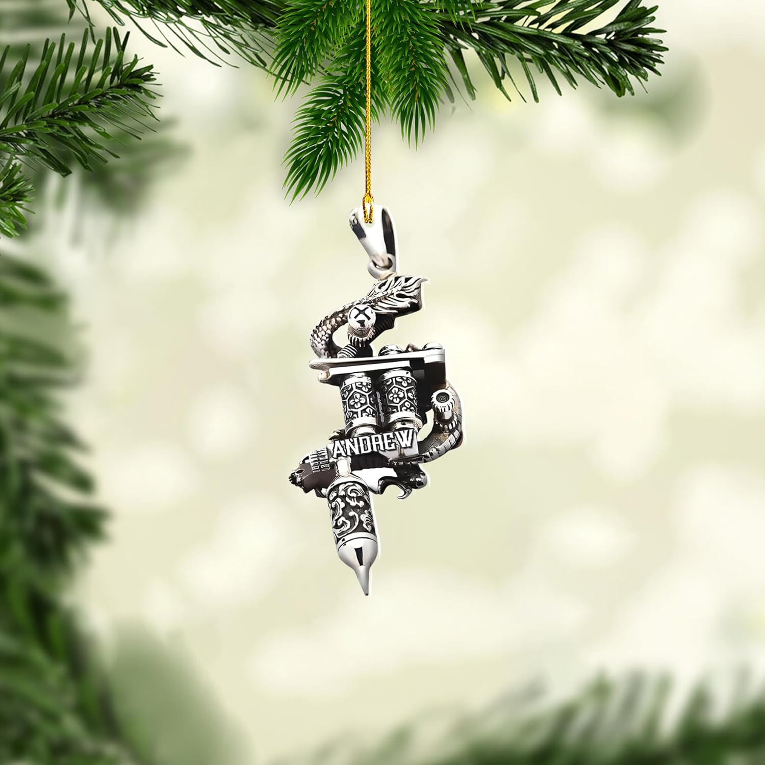 Personalized Tattoo Ornament, Tattoo Artist Christmas Ornaments 2024, Christmas Tattoos for Ornaments Gifts for Tattoo Artists Tattoo Machine Tattoo Shop Tattoo Artist Gifts Tree Decor (Tattoo 9)