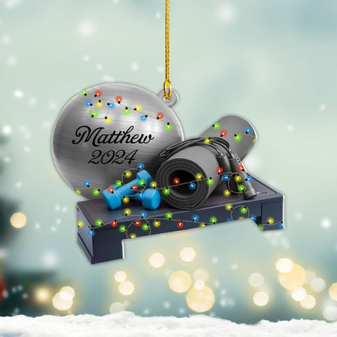Hieprints Personalized Fitness Workout Ornament 2024, Gym Ornaments Acrylic Wood2D Flat, Exercise Christmas Ornament, Dumbbell Ornament, Body Builder Ornament, Gym Ornaments for Christmas Tree (FN 4)