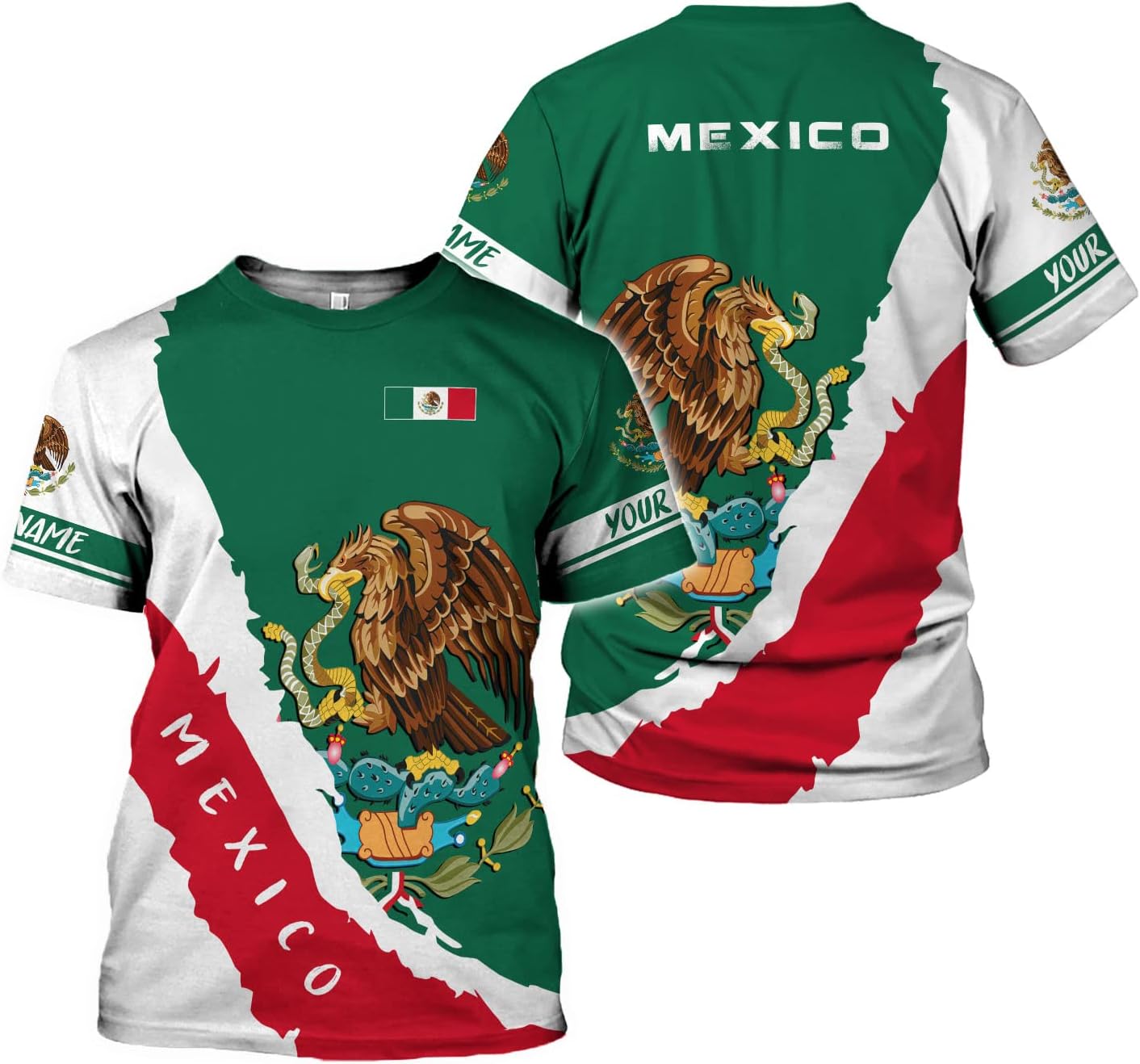 Mostprints Personalized Name Mexican Shirts for Men 3D, Customized Mexico Shirts for Men, Mexico Shirts for Women Mexico Shirt