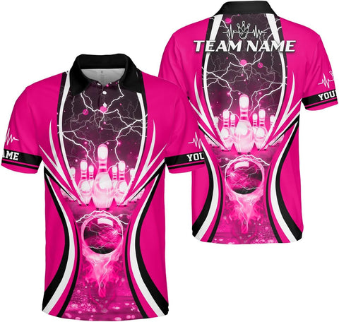 Ligthuy Personalized Name Bowling Polo Shirts 3D for Men and Women, Bowling Shirt, Bowling Shirts for Men Team Bowling Shirt