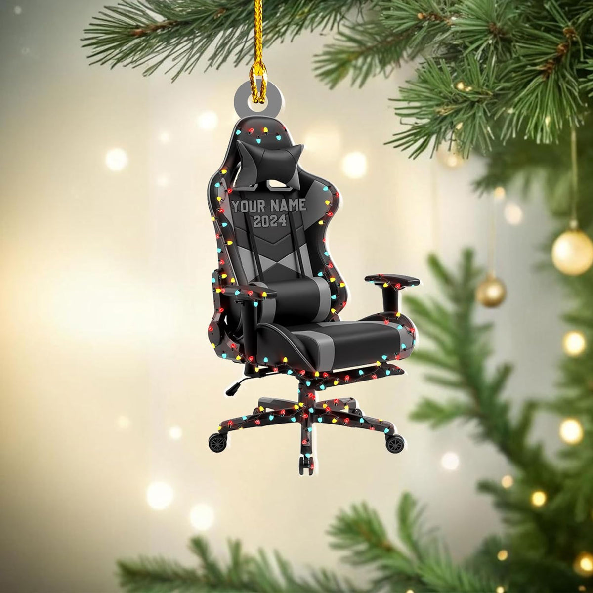 Ligthuy Personalized Gaming Ornaments for Christmas Tree, Computer Gaming Christmas Ornaments, Chair Gaming Chrismas Ornament for Gamer, Game Lover, Chair Gaming Xmas Decor (GM10)