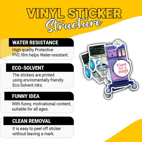 (3PCS) Time for a Nap Sticker, Gifts Funny Cute Anesthesia Stickers, Hospital Equipment for Nurse Anesthesia Machine Style for CRNAs, Sticker for Med Students Car Decal for Laptop Clipboard 3 Inch