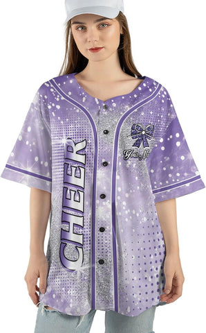 Personalized Cheerleading Team Baseball Jersey, Cheer Coach Jersey Gifts, Cheer Shirt Uniforms, Glitter Jersey S-5XL