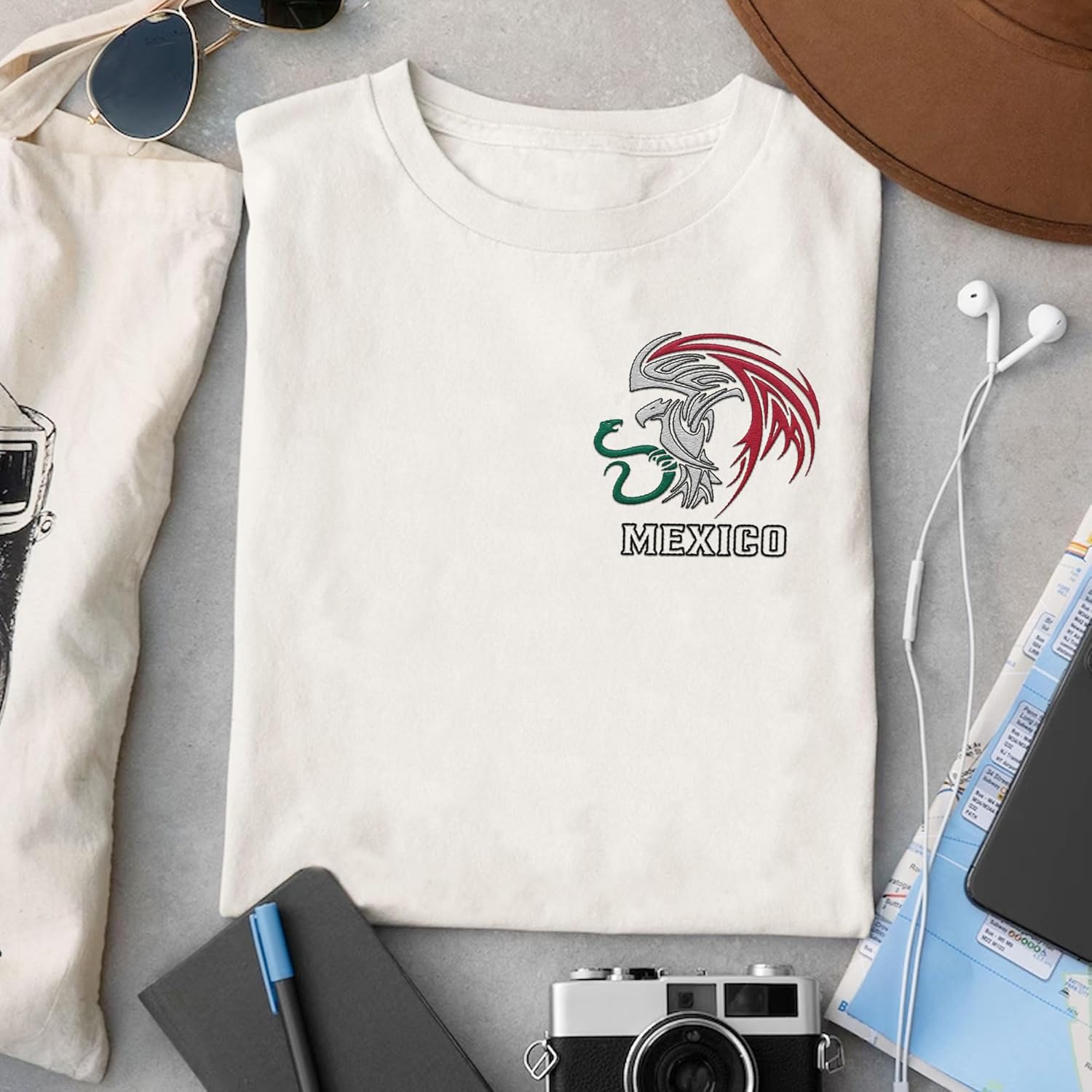 Mostefy Personalized Name Embroidered Mexico Tshirt, Customized Name Shirts Mexican US Flag, Mexico Shirt2