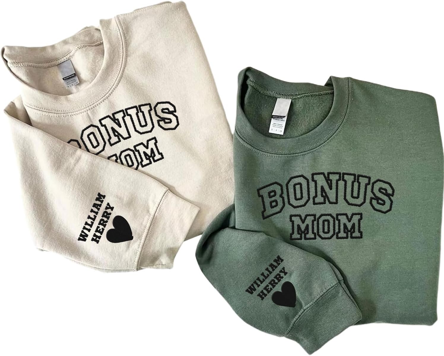 Personalized Bonus Mama Embroidered Sweatshirt, Bonus Mom Sweatshirt for Stepmom Step Mama Gifts Mother's Day 2024 (Cotton, SS190), Small-5X-Large