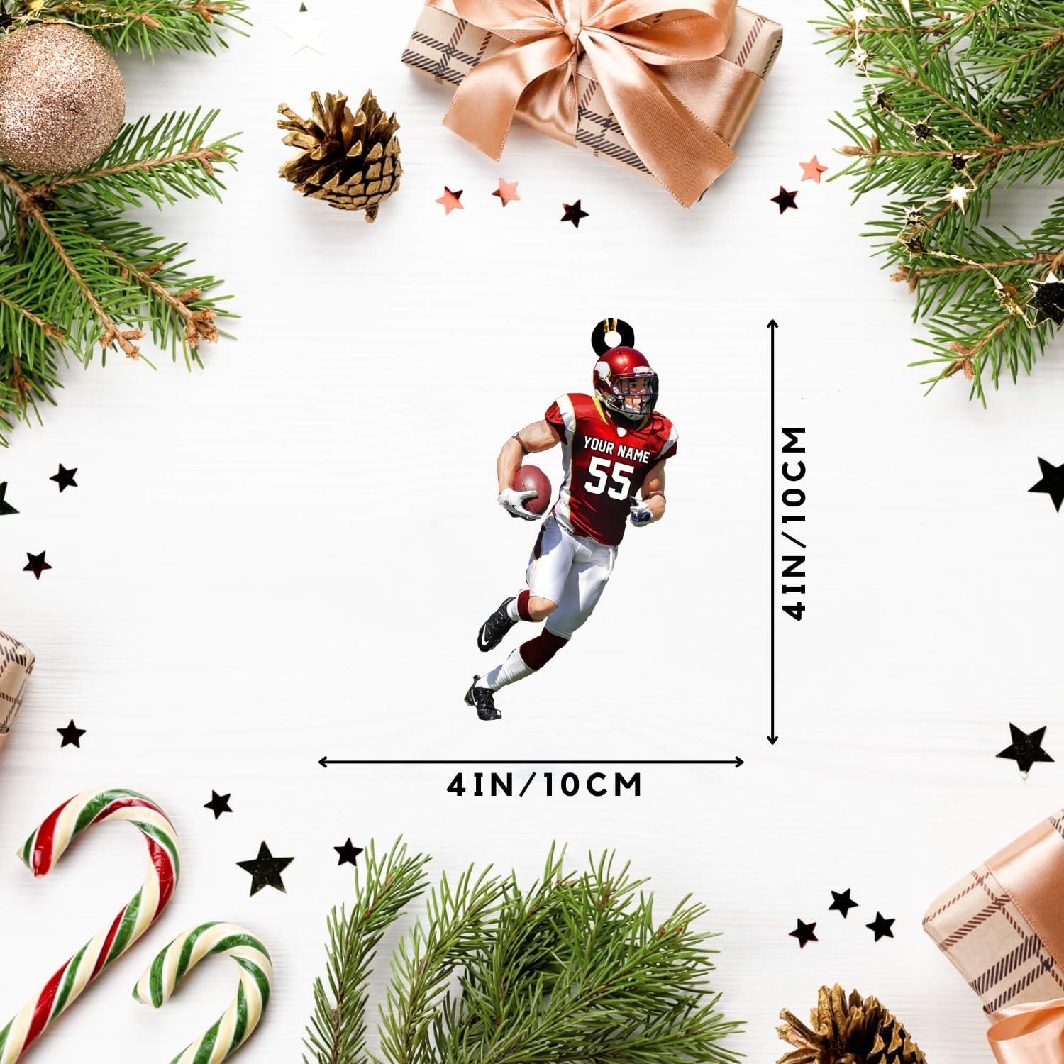 MoonArt Personalized Name Football Ornaments 2023, Customized Football Christmas Ornaments Wood Ornament Christmas Tree Hanging Ornament Pine Tree Decorations for Kid Couple Friends Family, Red (FB2)