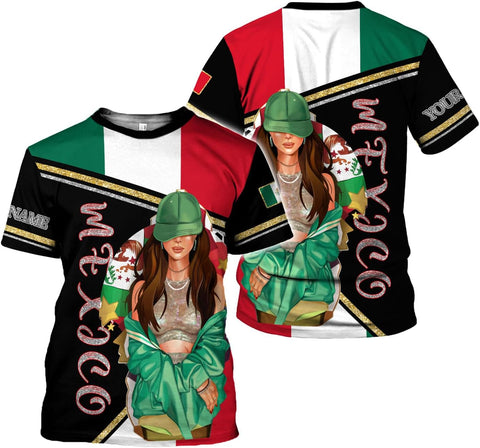 Mostprints Personalized Mexico Shirts for Women, Custom Name Mexican Shirts for Women, Mexico Shirt Flag Women Full Size New