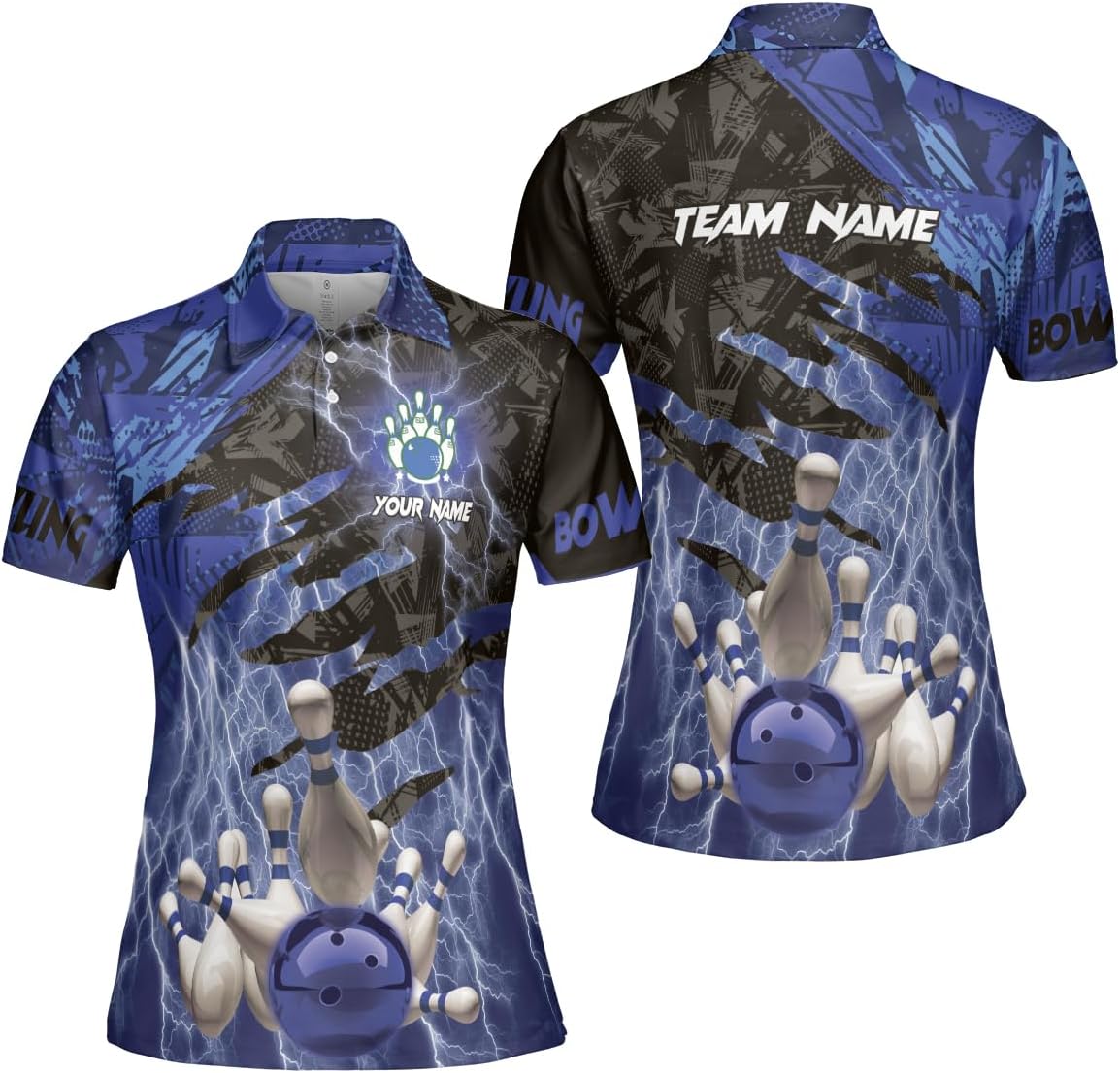 Custom 3D Bowling Polo Shirts for Women Personalized Team Name Gift Womens Customized Funny Bowling Short Sleeve Polo Shirt