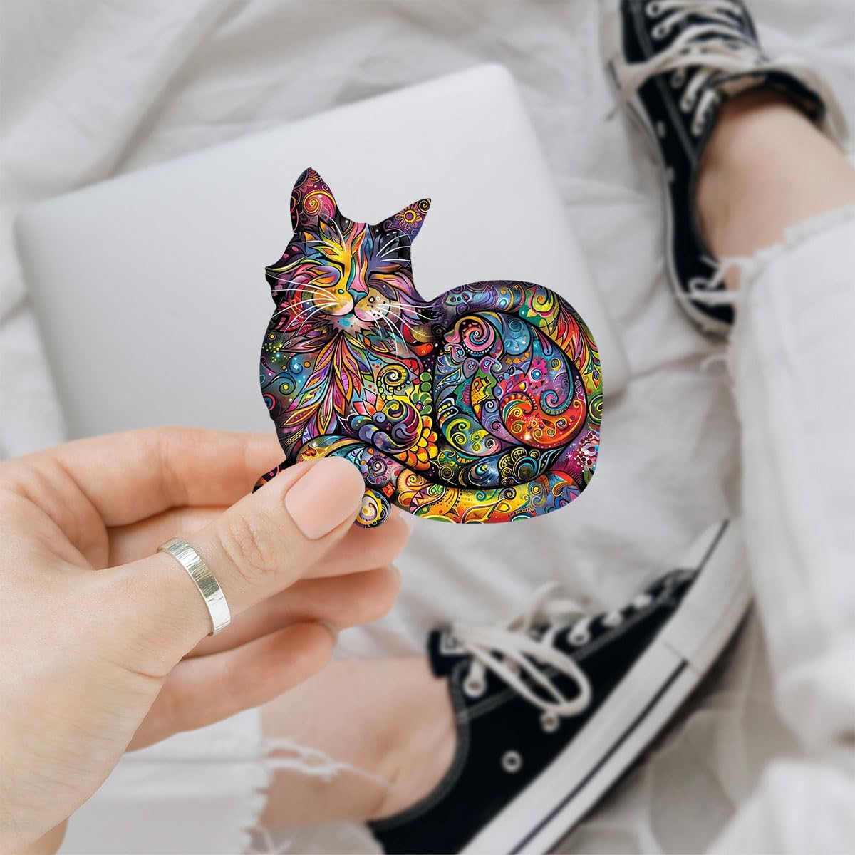 (3Pcs) Cat Funky Colors Glow Vinyl Bumper Decal Sticker, Cats Bumper Stickers, Color Cats Decal - Stickers for Laptop Water Bottle Phone Car Window Helmet 3" (DR Cat 2)