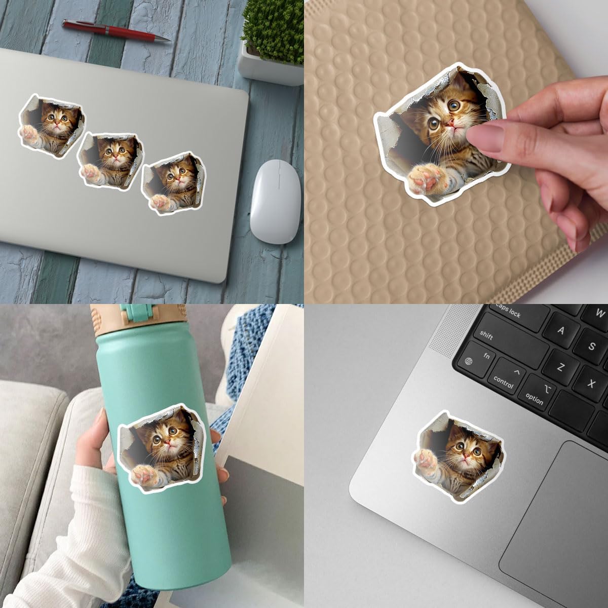 (3pcs) Cat Wall Sticker, Peeking Cat Sticker for Wall, 3D Wall Stickers, Self Adhesive Wall Mural, Tabby Cat Decals - Vinyl Stickers 3 Inches for Laptop Water Bottle Phone Car Window Helmet (Cat 1)