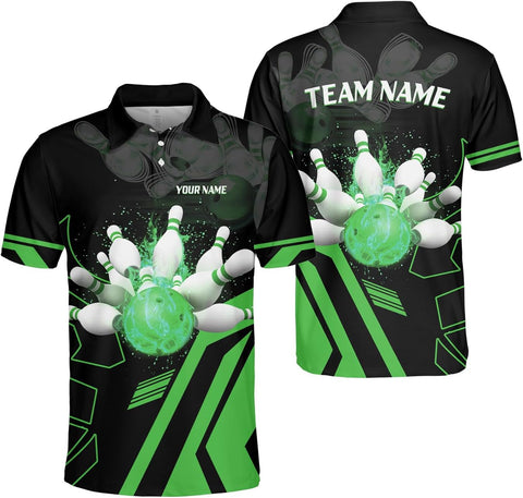 Custom Bowling Polo Shirts for Men and Women Personalized Team Name Customized Bowling 3D Short Sleeve Polo Shirt Gift Unisex