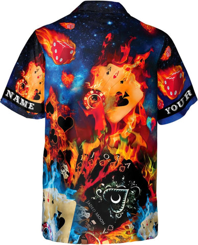 Custom Poker Hawai Shirts for Men Poker Hawaiian Shirt Gambling Casino Fire Short Sleeve Button Down Shirt Summer Beach Shirt