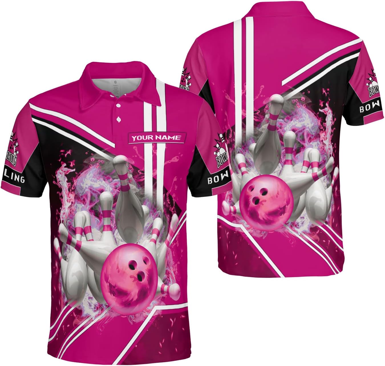 Ligthuy Personalized Name Bowling Polo Shirts 3D for Men and Women, Bowling Shirt, Bowling Shirts for Men Team Bowling Shirt