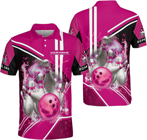 Ligthuy Personalized Name Bowling Polo Shirts 3D for Men and Women, Bowling Shirt, Bowling Shirts for Men Team Bowling Shirt