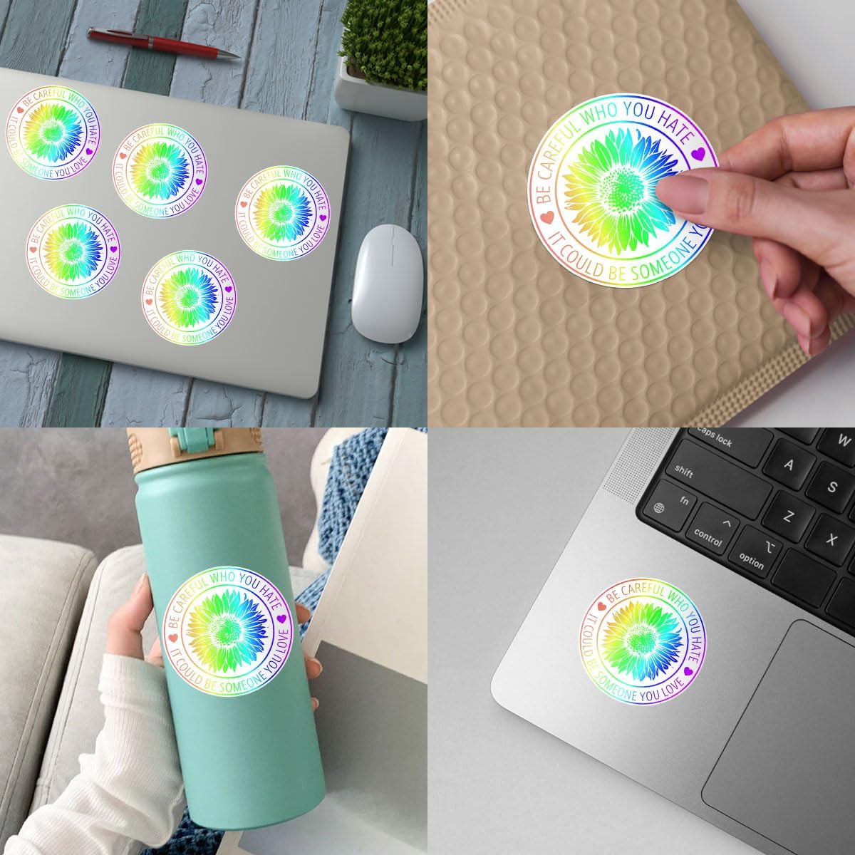 (3 Pcs) Be Careful Who You Hate It Could Be Someone You Love Sticker - LGBTQ Pride Bumper Sticker Vinyl Decal - Stickers for Laptop, Water Bottle, Tumbler, Phone Case, Hat, Helmet, Gifts 3"x3"